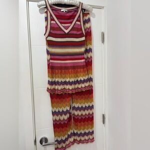 Missoni inspired Etincelle Couture Striped Knit Top and pants- Pink Red Cream